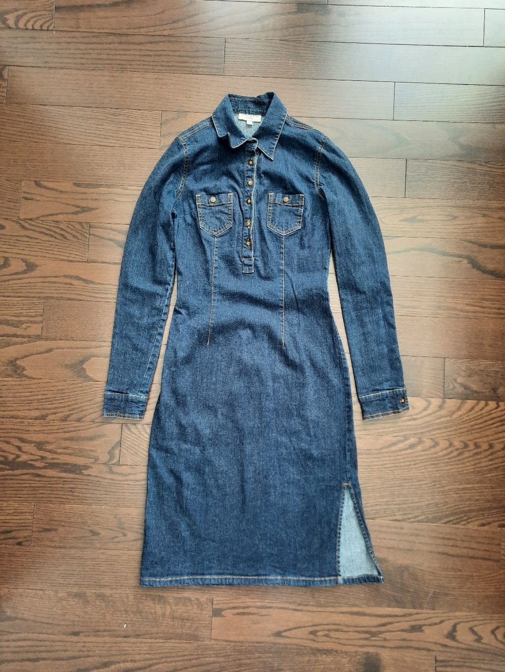 Dark Denim Shirt Dress with Chest Pockets